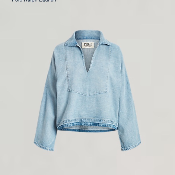Polo Denim & Supply Collared V-Neck oversized chambray denim wide cuff top xs - Picture 1 of 11
